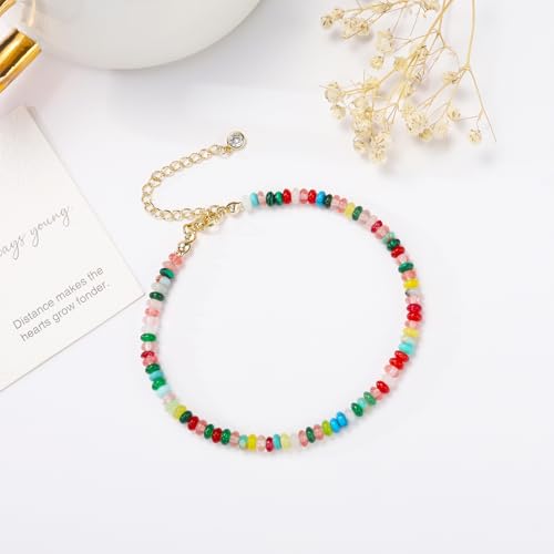Natural Stone Beaded Anklets Bracelets for Women Handmade Beaded Anklet Bracelet Waterproof Boho Beads Ankle Bracelet Adjustable Summer Jewelry - color: mix color 0A