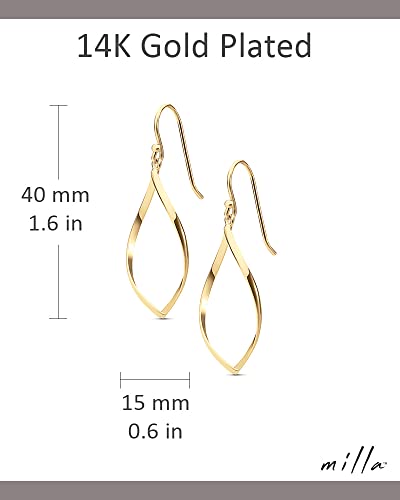 MILLA Teardrop Earrings - Designer Silver Statement Earrings or Gold Dangle Earrings for Women Trendy Upscale Dangly Earrings - color: Marquise Drop / 14K Gold Plated