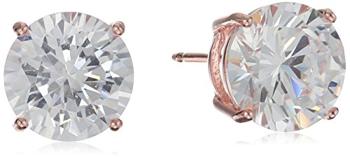 Amazon Essentials Plated Sterling Silver Cubic Zirconia Stud Earrings (Round & Princess) - color: White/Rose Gold, size: 8.5 mm, style: Round Cut