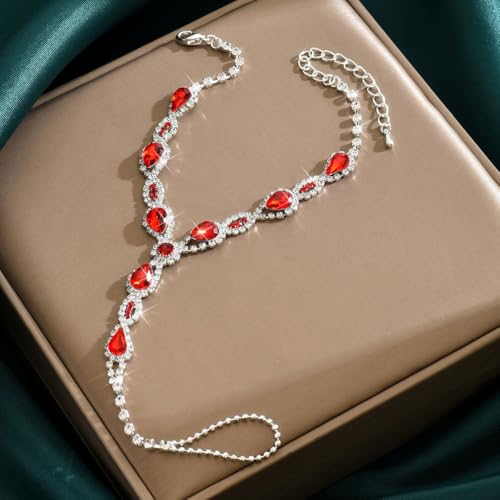 Kokoma Teardrop Barefoot Sandal Anklet for Women Cubic Zirconia Water Drop Foot Chain with Toe Ring Beach Wedding Anklet Foot Chain Jewelry - color: Red