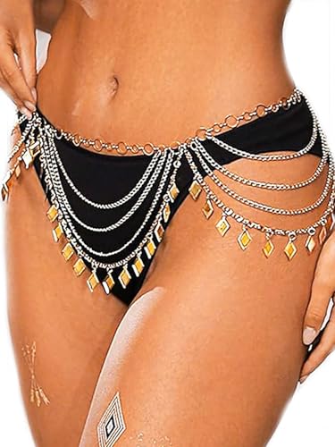 Brishow Gold Waist Chain Belt for Women Boho Layered Waist Chain with Charms Festival Hip Chain Body Jewelry for Beach, Bikini, Dance