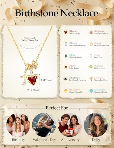 Freekiss Gold Pendant Necklace for Women, Dainty Diamond Necklaces for Women Simple 14K Gold Plated Paperclip Choker Necklaces Cute Minimalist Open Oval Necklaces Gold Jewelry for Women Gifts - color: Gold, style: Number 1 - Garnet Red Heart