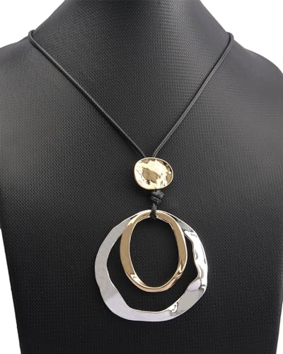 Bohemian Women's Leather Long Pendant Necklace Sweater necklace Adjustable Retro Woven Handmade Jewelry - color: Silver Double Loop