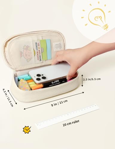 SUNEE Cute Pencil Case, Large Pencil Pouch, Aesthetic Big Pencil Bag with Zipper, Kawaii Stationery Storage and Organizer, School Supplies for Teen and Adult, Boys&Girls, Soft Corduroy Warm Beige - color: Warm Beige