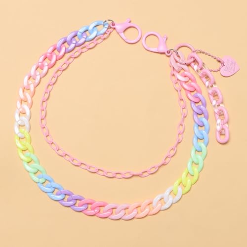 Y2k Heart Pendant Rainbow Acrylic Pants Trousers Chain for Women Chunky Colorful Resin Removable Love Charm Layered Rock Wallet Belt Pocket Waist Jeans Belly Chains Backpack Body Accessories - color: Pink