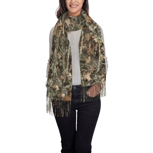 Skull Mushroom Hippie Scarf for Women– Winter Shawl with Tassels, Cozy Wrap for Women’s Festival & Casual Wear - color: Camo Hunting Camouflage Forest