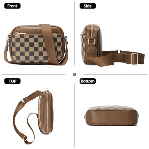 BOSTANTEN Quilted Crossbody Bags for Women Vegan Leather Purses Shoulder Handbags with Wide Strap - color: Checkered Coffee