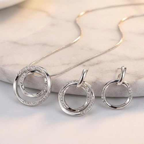 Necklace and Earring Sets for Women, Bohemian Style Jewelry Collection with Gold Silver Bronze Colors, Round Pendant Design for Daily Wear and Special Occasions, Jewelry Sets for Women - color: Silver2