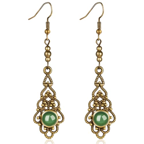 Silver/Gold Boho Dangle Statement Earrings for Women Trendy,Handmade Vintage Dainty Cute Long Drop Summer Earrings,fashion Accessories Jewelry Gifts - color: A19 Bronze Greeen Aventurine Dangle Earrings
