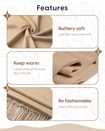 maamgic Women's Winter Scarf Soft Warm Scarf for Women Cozy Shawl Wraps for Women Lightweight Pashmina Style Wrap - color: Solid Camel/Tan