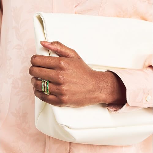 SLOONG Gold Stackable Rings for Women Non Tarnish, Dainty 18K Gold Plated Cubic Zirconia Rings, Silver Rose Gold Rings Set, Multi Ring Mixed Metals Stackable Ring Set for Women - style: 3PCS Gold+Green