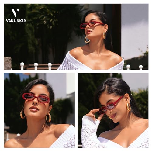 VANLINKER Polarized Retro Oval Sunglasses for Women and Men Small 90s Style VL9580 - color: C17 Red Frame/Red Lens