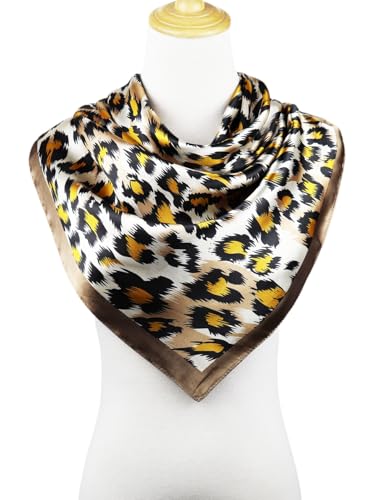vabovin Satin Head Scarf for Women Silk Like Hair Scarf, 35 x 35 in | Silk Feel Fabric, Hair Wrap for Sleeping, Headscarf and Neck Scarf, Square Bandana Style, Fashion Accessory - color: 049 Coffee Leopard Print