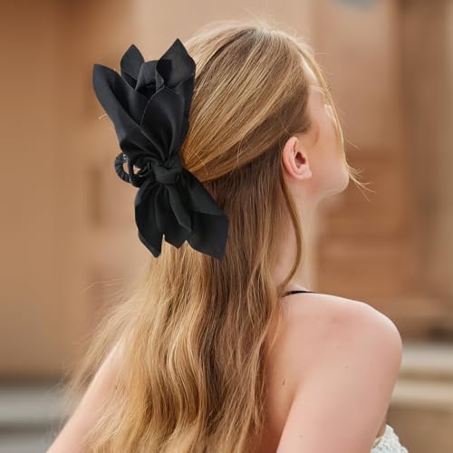 Bow Claw Clips Bow Hair Clips Black White 2PCS Big Hair Bows for Women Butterfly Styling Large Hair Clips for Thick Hair for Girls Hair Accessories for Teen - color: 2PC-Black+White