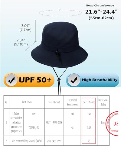 Water-Resistant Bucket Hat for Women Men Rain Hat UPF 50+ Boonie Sun Hat Foldable Summer Floppy Fishing Safari Hats - color: Navy Blue