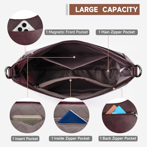 APHISON Trendy Leather Crossbody Purse with Adjustable Strap, Women's Shoulder Handbag - color: 07-grape