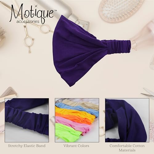 Motique Accessories Wide Cotton Head Band Solid Boho Yoga Style Soft Hairband for Women (Purple) - color: Purple