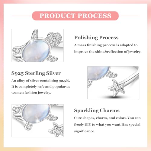 PARCOM Adjustable Women Stackable Ring, 925 Sterling Silver Open Rings - Trendy Eternity Cubic Zirconia Stackable Band Engagement Promise Ring for Her, Hypoallergenic Non Tarnish Nature Bird Floral Thumb Rings - color: Ocean Guardian Turtle