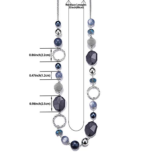 PEARL&CLUB Long Beaded Necklaces For Women - Sweater Chain Fashion Jewelry Necklace Gifts For Women - color: 23-Navy blue
