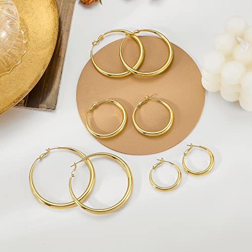 EXGOX Sterling Silver Hoop Earrings - Hypoallergenic, Lightweight, Chunky, 14K Real Gold Plated, Big Large Hoops for Women - color: Chunky Hoop&Gold 30mm