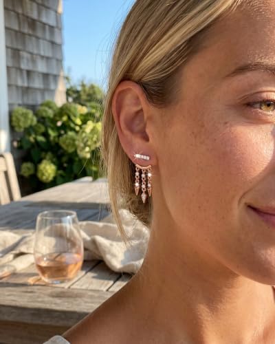 MUMREUES Gold Earrings for Women Trendy 14K Gold Plated Dangle Earrings Small Hoop Huggie Drop Stud Earrings Cubic Zirconia Simple Minimalist Dainty Chain Tassel Hypoallergenic Earrings - color: Jacket & Rose Gold