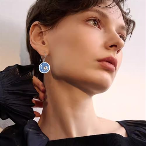 MALOYANVE Vintage Sun and Moon Drop Dangle Earrings for Women Unique lightweight Handmade Retro Boho Antiqued Gold Silver Round Coin Earrings for Women Jewelry - color: Silver Blue Earrings and Necklace