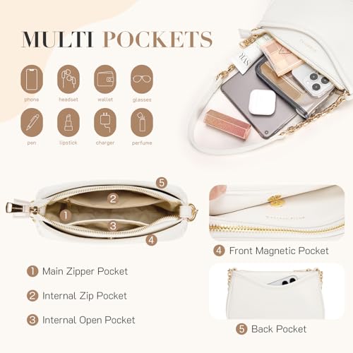 Missnine Purses for Women, Shoulder Bag Small Handbags Vegan Leather Underarm Bags Trendy Hobo Cute Clutch Purse - color: 3-beige【multi-pockets】