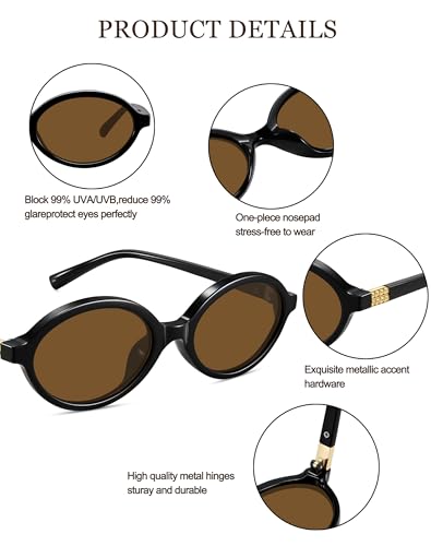 WOWSUN Retro Oval Sunglasses Womens Trendy Sun Glasses Sunnies UV400 Protection - color: 2 Pack: Black Frame Grey Lens+black Frame Brown Lens