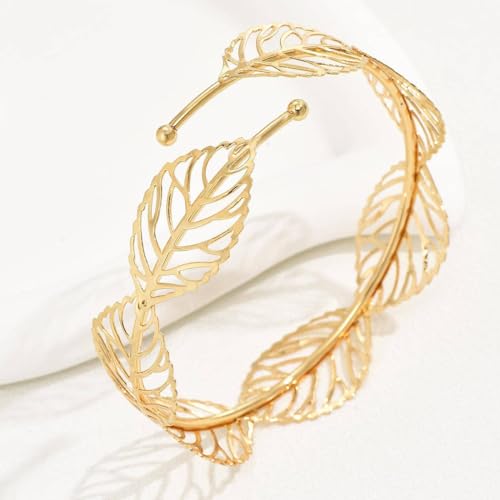 Gold Hollow Leaves Upper Arm Bracelet Punk Adjustable Upper Arm Cuff Tree Leaf Armlet Bangle Bracelet Armband Jewelry for Women