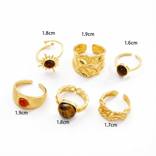 Chunky Gold Rings Set for Women Stackable Statement Ring Sets Non Tarnish Adjustable Open Knuckle Rings Irregular Gold Jewelry Set Trendy Prom Outfits Accessories - color: gold2