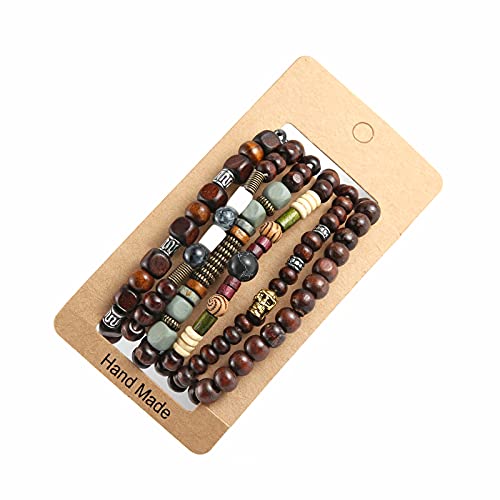 HZMAN Wrap Bracelets Men Women, Hemp Cords Wood Beads Ethnic Tribal Bracelets, Leather Wristbands - style: Skull