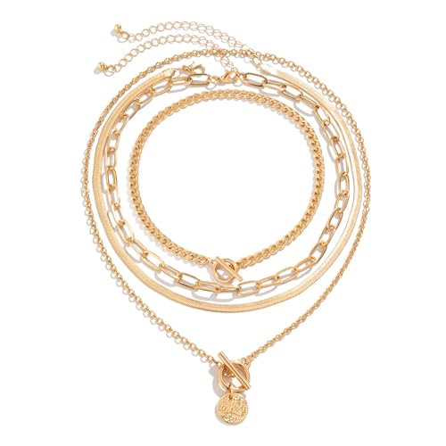 Gold Stack Necklace Chunky Necklaces for Women Trendy Coin Pendant Long Necklaces Western Jewelry for Women Cowgirl Cowboy Chic Country Outfit Boho Accessories Birthday Jewelry Gifts - color: F Gold Paperclip Chain Necklaces