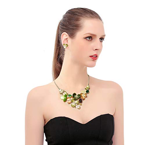 AMYJANE Vintage Statement Jewelry Set - Spring Leaf Flower Floral Plant Necklace Earring Set Crystal Rhinestone Fashion Costume Jewelry for Women Prom Party Unique Gift - style: meilian flower jewelry set green