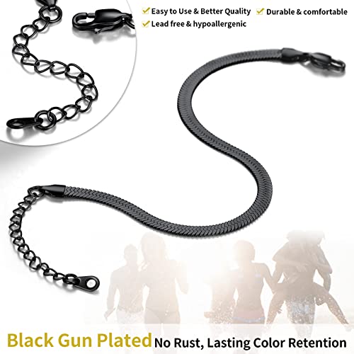 ChainsHouse Ankle Bracelets for Women, Stainless Steel Chain Anklets Waterproof, Women Summer Beach Jewelry Gift, Come with Box - color: 10. 5mm-Herringbone-Black