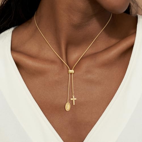 CHESKY Long Necklaces for Women, 14k Gold Plated/Streling Silver Lariat Necklace Dainty Statement Prom Necklace Rosary Cross Sun Drop Pendant Dangle Necklace Gold Prom Jewelry for Women Gifts - style: y necklace 03