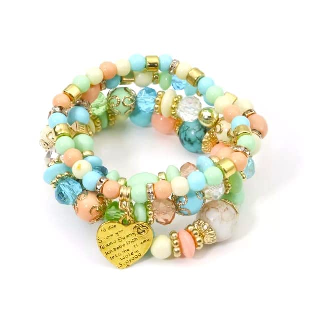 Women Beaded Bracelet Set | Colorful Boho Stackable Trendy Design with Crystal Accents Multilayer Bangle Bracelet | Fashion Stretch Braclets Jewelry for Women - color: Light Green