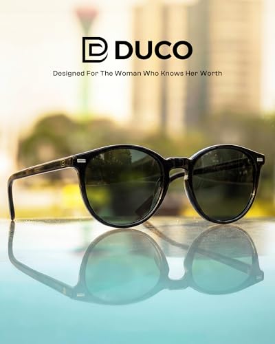 DUCO Women's Trendy Retro Round Acetate Polarized Sunglasses, UV400 99% Glare Block, Lightweight for Daily & Outdoor - color: 7. Black Frame Grey Lens