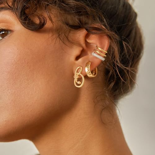 MYEARS Women Earrings Gold Huggie Hoop 14K Small Simple Hypoallergenic Everyday Jewelry - style: Chain Link Band