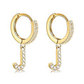14K Gold Plated Cubic Zirconia Initial Earrings Delicate Small Hoop Earrings Hypoallergenic Letter Earrings for Women - style: J2