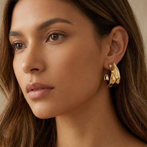 4 Pair Small Gold Hoop Earrings for Women Sensitive Ears - Hypoallergenic 14k Real Gold Plated Hoops Zirconia Cartilage Huggie Earrings Set Helix Piercing Earring Gold Jewelry for Women Gift - color: 1947 Hoop Gold