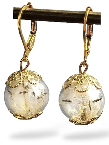 Real Dandelion Earrings - Gold Plated - Lever Back Hooks - Hanging 3cm/1.18inch - Handmade in Germany - Gift Box