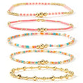 14K Gold Plated Beaded Bracelets Stack Set for Women,Stretch Boho Colorful Beads Ball Jewelry Friendship Summer Trendy - color: Gold pink