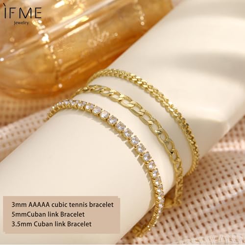 Gold Bracelets for Women, 14k Gold Plated Hand Chain Bracelet, 2 Pcs Ring Bracelets for Women Trendy Dainty Cubic Zirconia Bracelet Ring Bracelet Hand Jewelry Adjustable 6.3'+2' - style: CZ+cuban-1