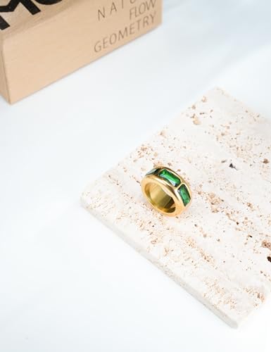 Wide Dome Band Bold Ring Chunky Green Zircon Cocktail Ring Stackable Statement Jewelry for Women Size 7