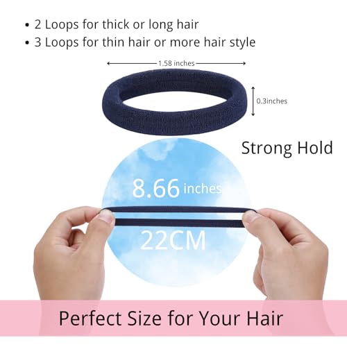 LuSeren 120 Pcs Navy Hair Ties for Women, No Damage Soft Seamless Nylon Hair Elastics for Thick Hair, Ponytail Holders, Solid Navy Hair Accessories - color: Navy blue