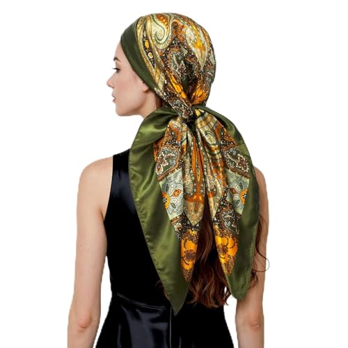 QIUTIMIY 35"x35" Like Silk Head Scarf for Women Satin Feel Large Square Scarf for Hair Wrapping and Sleeping Fashion Bandana - color: (90cm)square Scarf 18