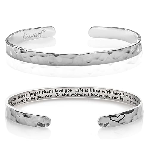 Carviell Bracelet - Gifts for Women – Inspirational, Friendship, Love, Mom, Daughter, Sister, Christian, Graduation, Memorial & Wedding Gifts – 100+ Phrases – Stainless Steel, Gift-Ready - style: DAUGHTER'S Gift - To my daughter. Never forget that ...can