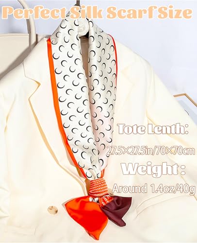 kcctoo 59” Long Silk Like Head Scarf Women's Fashion Square Neck Satin Scarfs for Bag Hair Scarves Gift 59 * 5.9” - color: Y2 Moon Orange 59" X 5.9"