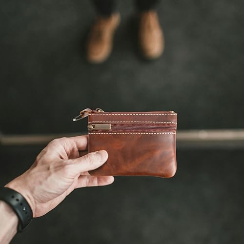 Coin Purse for Men,Coin Pouch for Men,Genuine Leather Mens Tray Purses Coin Purse Cash Change Wallet Key Holder Money Pouch (Cognac Brown) - color: Cognac Brown