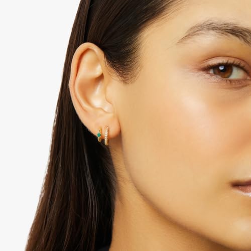 Ana Luisa Double Hoop Earrings for Women - 14K Gold Plated & Silver Rhodium Huggie Hoops - Hypoallergenic, Water-Resistant, Tarnish-Free, Small, Dainty & Trendy Two Hoop Earring Styles for Daily Wear - color: Gold & Malachite, size: Small